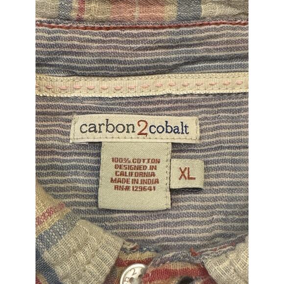 XL Carbon 2 Cobalt Red Plaid Long Sleeve Button Up Shirt - Picture 3 of 10